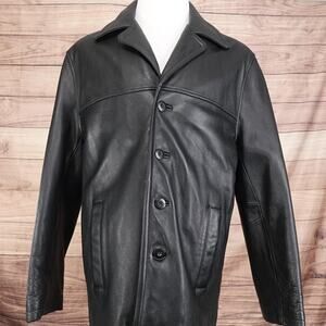 M Julian By Wilsons Leather Coat Mens Large Black Button Overcoat‎ Lined Warm